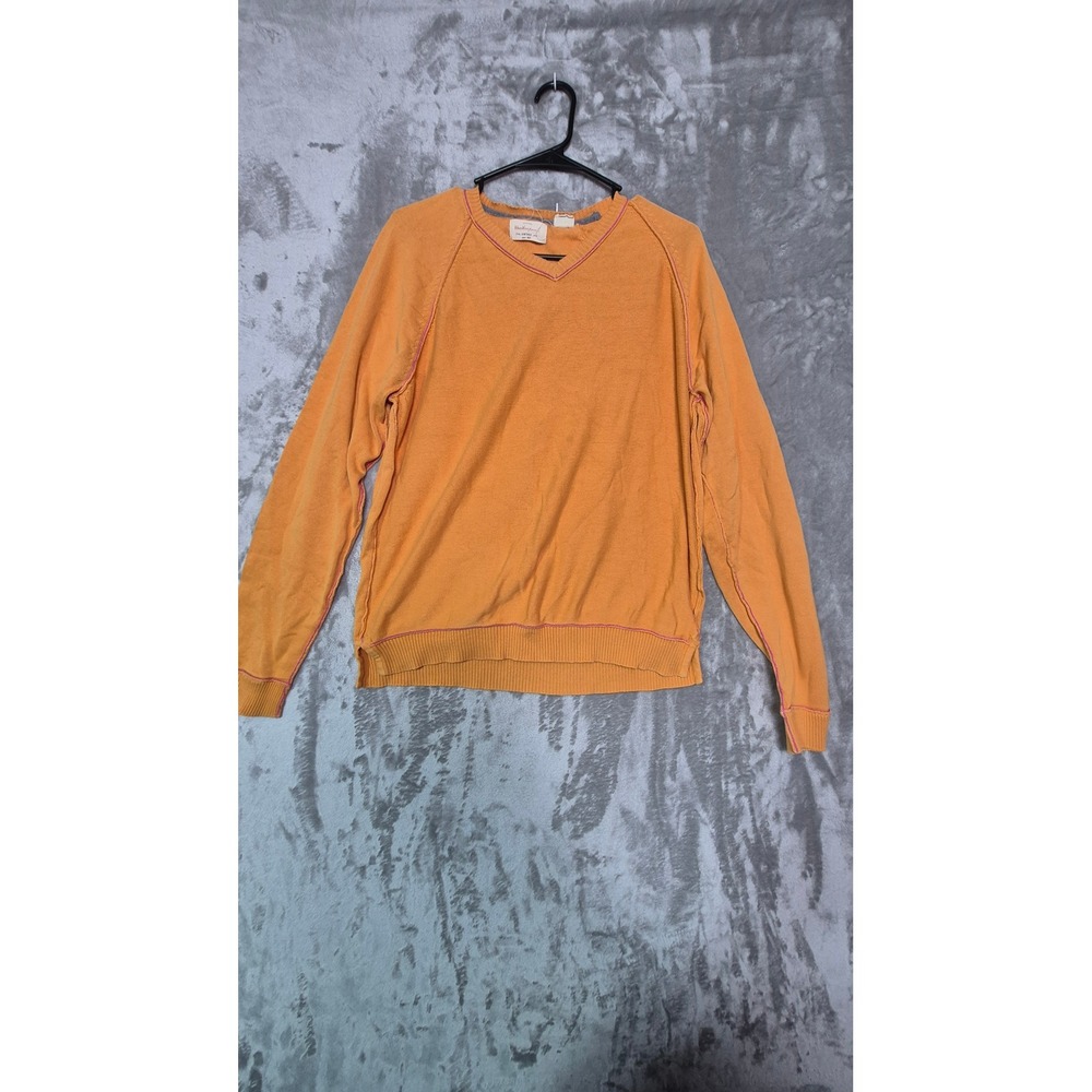 Weatherproof Vintage Mens Orange Cotton V-Neck Raglan Sweater Pink Stitch Size M